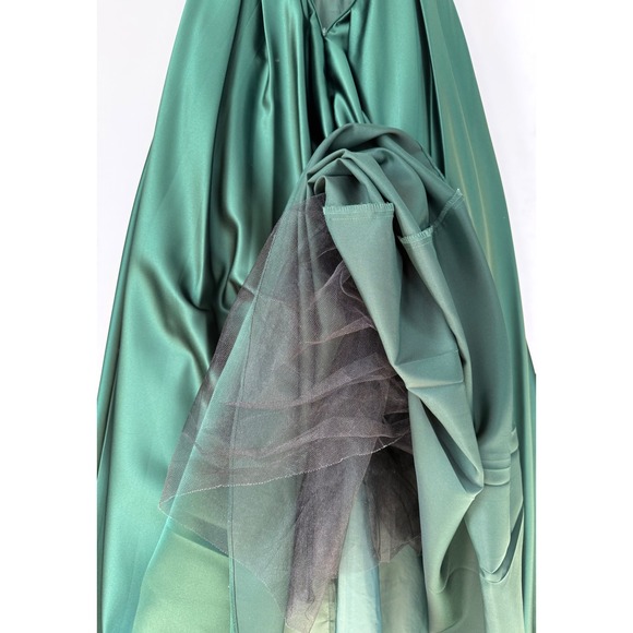 Betsy & Adam Emerald Green Satin High Low Formal Gown Prom Dress Pockets Size 4 - Picture 5 of 15